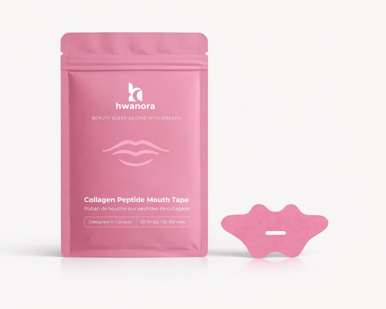 Pink package of hwanora Collagen Peptide Mouth Tape on a white background
